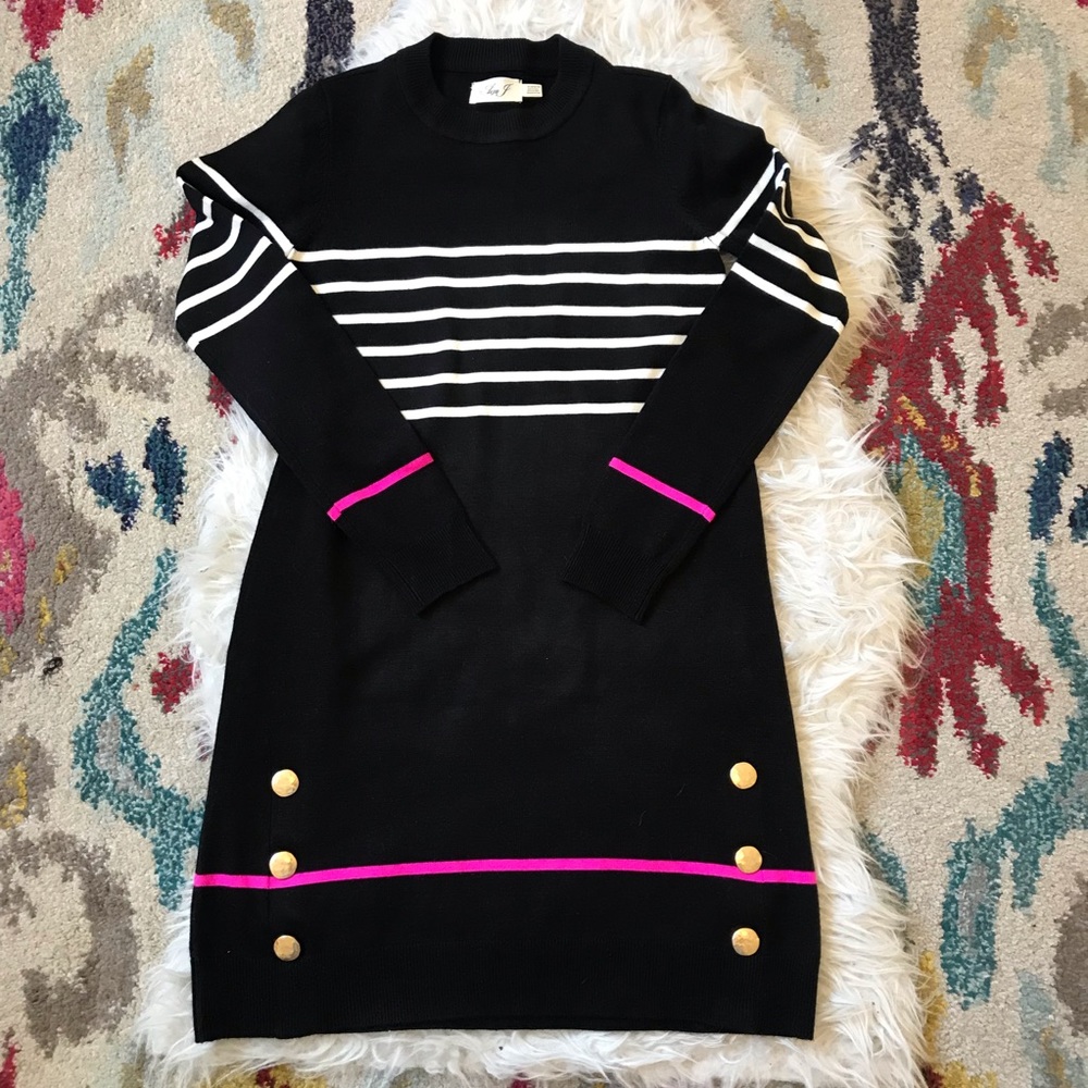 Eliza J Black Long Sleeve Striped Shift Dress XS